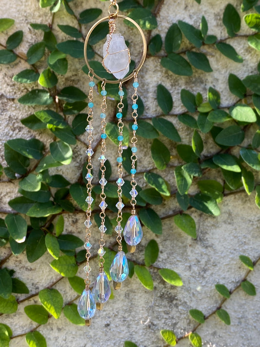 Quartz Suncatcher with Blue Apatite