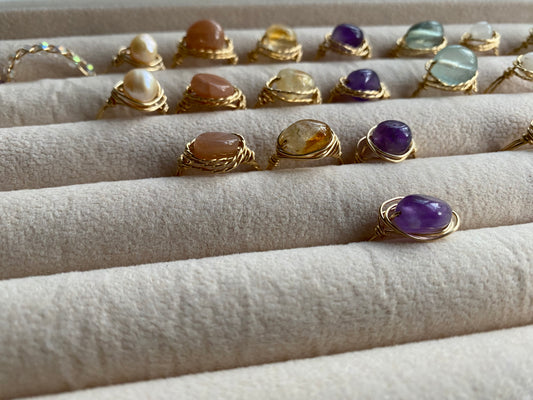 Gemstone Judy Rings Wrapped in Smooth Wire