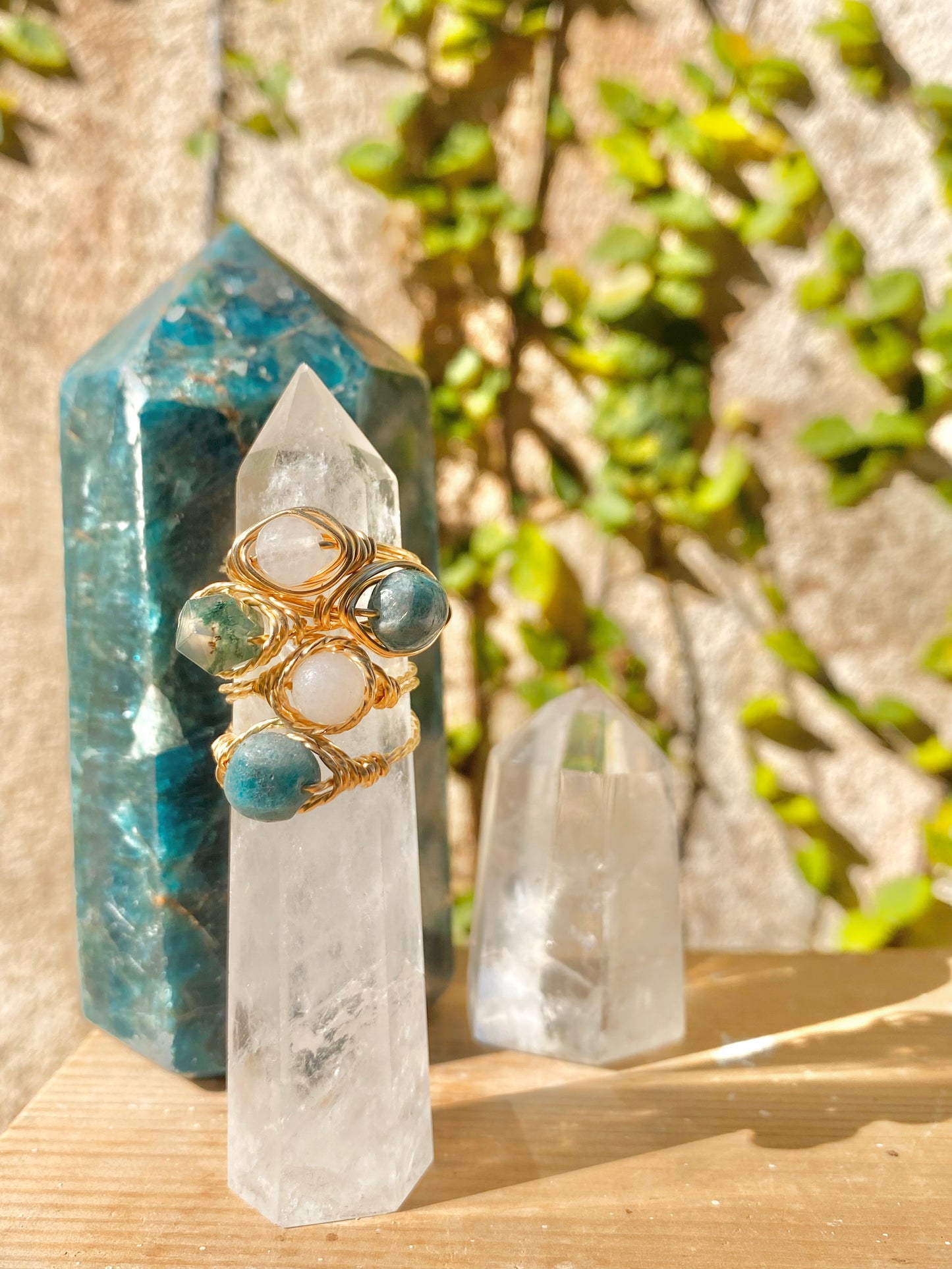 Gemstone Judy Rings Wrapped in Twisted Wire