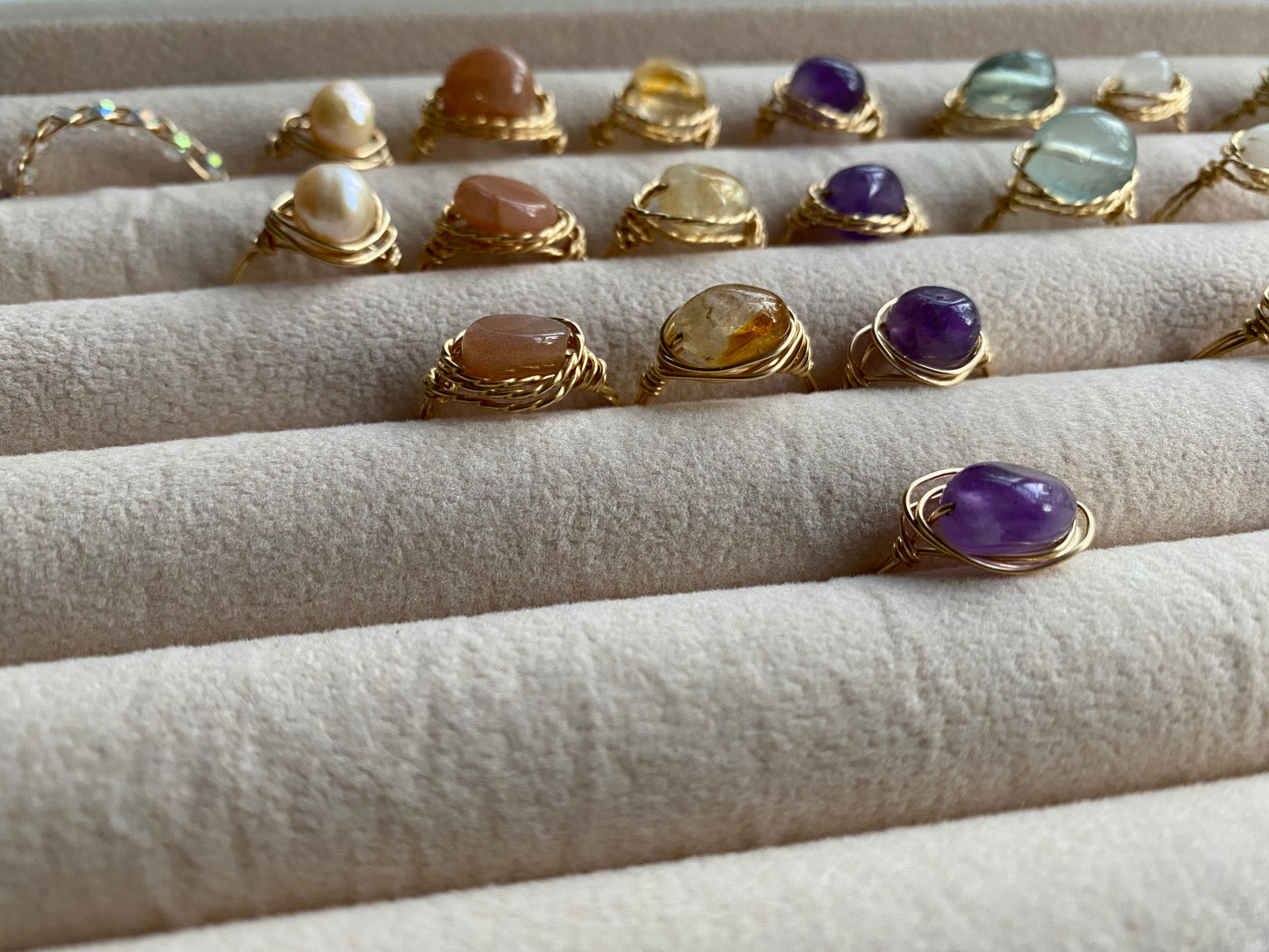 Gemstone Judy Rings Wrapped in Twisted Wire